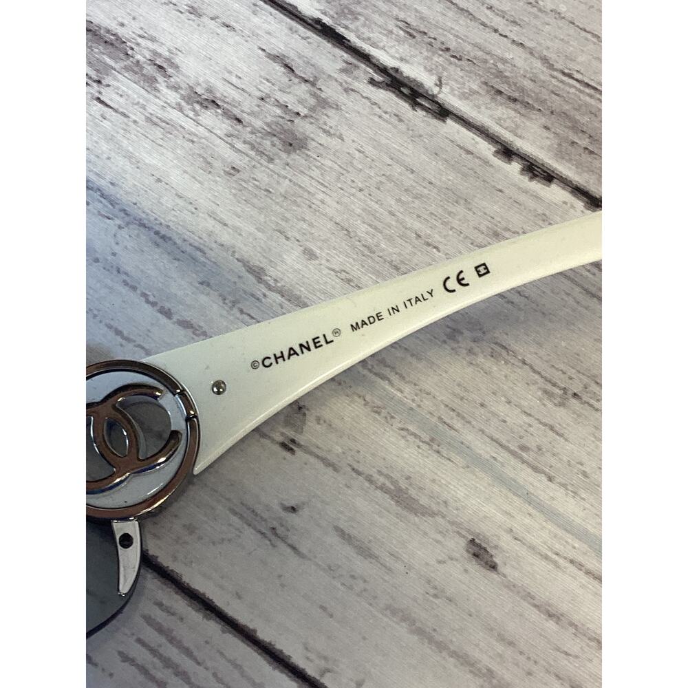 Authentic Chanel White Frame Shield Sunglasses W/… - image 4